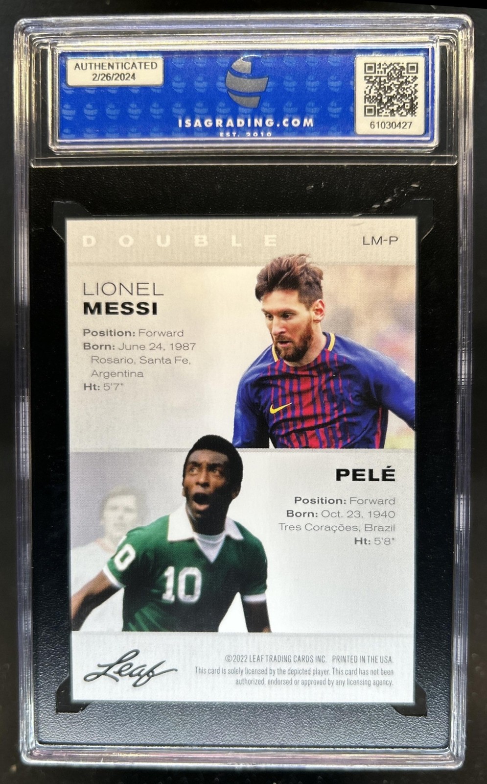 2022 Leaf Legends Exclusive Edition Messi Pele #LM-P ISA 10 view 2