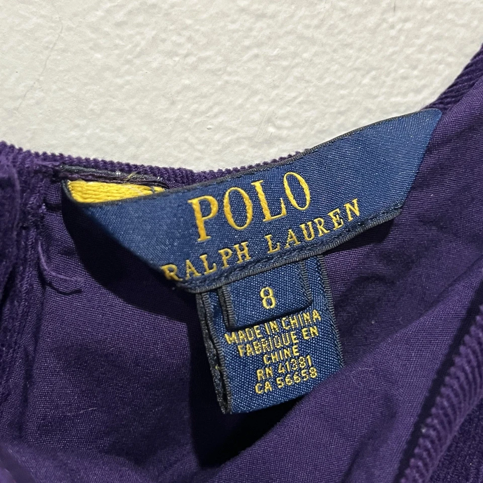 Vestido Polo Ralph Lauren Niñas Violeta Púrpura Pana Cinturón Preppy Lazo Foto 4 de 4