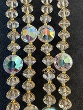 Vintage 2 Strand Aurora Borealis Crystal Beaded Choker Necklace AB Glass Beads