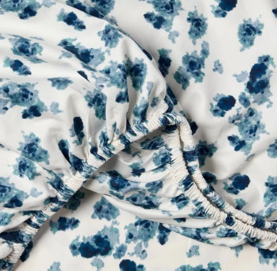 Conjunto de lençóis Queen 400 fios desempenho azul borrada floral + azul arremesso - limiar - Imagem 4 de 4