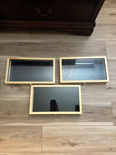 Lot Of 3 Used Wooden Jewelry Display Case with Tempered Glass Top Lid SHIPS FREE