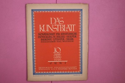263917 DAS KUNSTBLATT, MONATSSCHRIFT FÜR KÜNSTLERISCHE ENTWICKLUNG UND MALEREI,