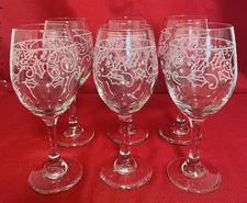Libbey Frosted Holly Goblets Set Of 6