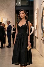 Zimmermann Black Linen Silk Tie Shoulder Corset Midi Dress Sz 1 US 6 LBD Gothic