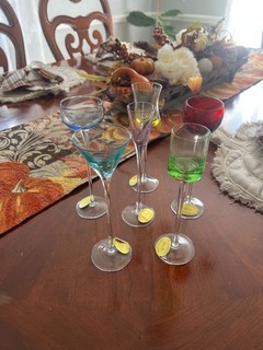 Vintage Cellini Crystal Cordial Multi Color Stemmed Glasses MCM Liquor Set Of 6