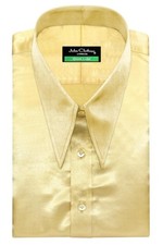 Men's 60s 70s Retro Theatre Shirt Goodfellas Spear Point Collar Gold Silky Satin