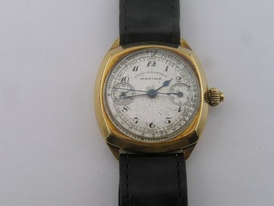 Vintage Maxima Chronometer Chronograph 18k Watch Pulsations Dial 1 Button 1940's