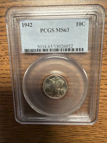 1942 10C Mercury Dime 90 % Silver PCGS MS63