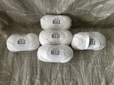 Drops Belle DK Yarn Lot 5 Skeins Cotton Linen Viscose Color 01 White Summer Yarn
