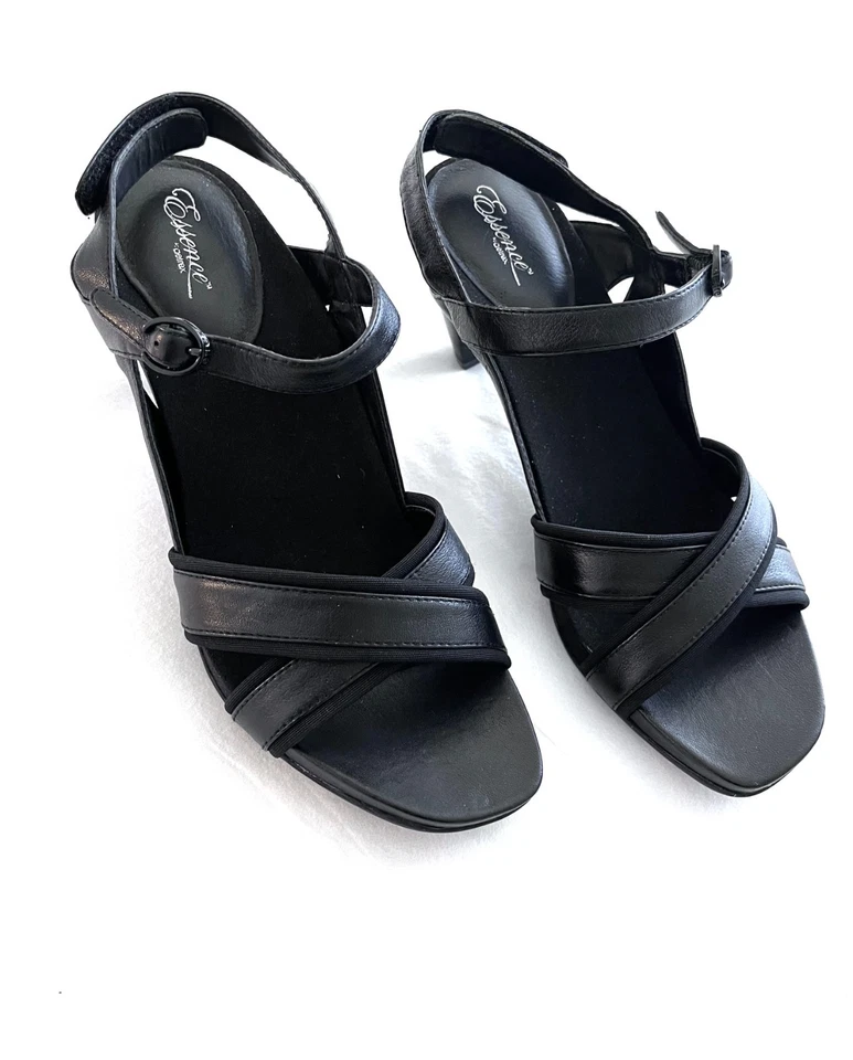 Sandalias de tacón Aetrex Essence Madeline negras con correa cruzada - Talla: 10 M Foto 4 de 4