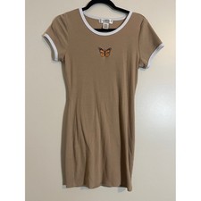 Cut & Paste Womens T-Shirt Dress Medium Tan Butterfly Bodycon Y2K Indie Twee