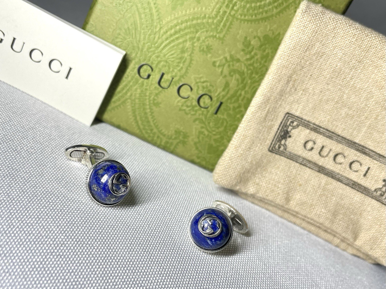 Auth Gucci Cufflinks interlocking DoubleG Logo la… - image 3
