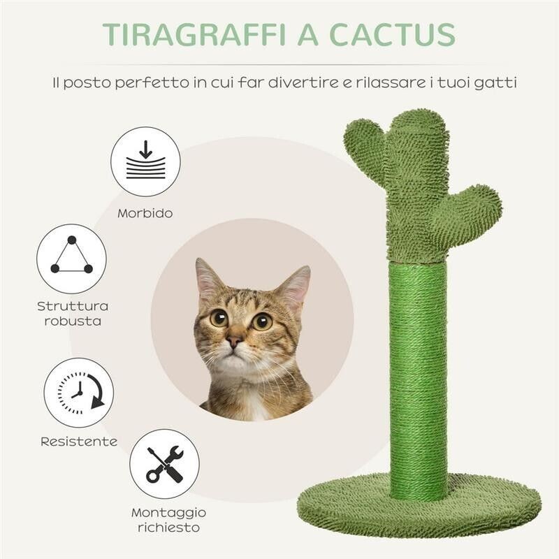 Tiragraffi per gatti a forma di cactus in sisal, 40x40x65 cm, verde foto 4