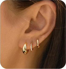 3 Pair Small Gold Hoop Earrings Set for Women, Huggie Hoop Earrings Earring Stac