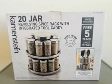 Kamenstein 20 Jar Revolving Spice Rack w/ Integrated Tool Caddy Spices Included