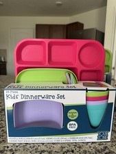 Your Zone 24-Piece Kids Dinnerware Set BPA Free Multicolor Plates Bowls