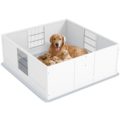 Whelping Box for Dogs w/ Pee Pad for Large Dogs, 49" x 47" x 19"
