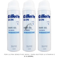 3 x Gillette SKIN Ultra Sensitive Shaving Gel with Shea Butter & Vita E 200ml 24.98 per litre