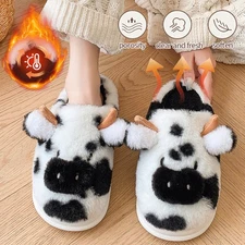Fashionable Warm Cow Slippers Indoor Thick Soled Home Cotton Shoes Anti Slip