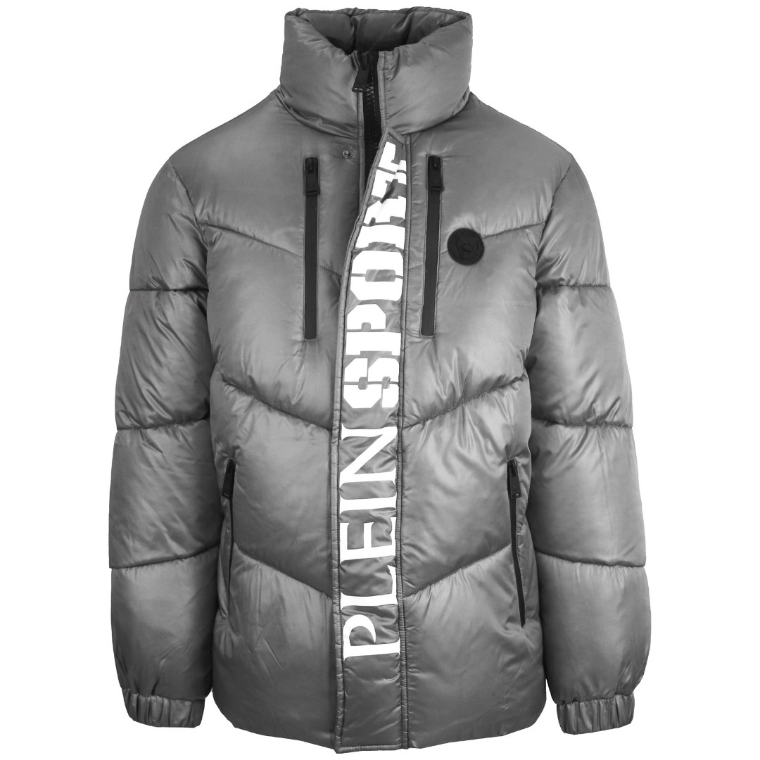 Plein Sport Bold Vertical Logo Shiny Padded Grey Jacket 48190₽