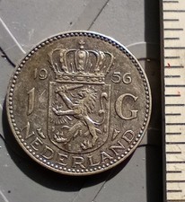 1956 Netherlands Kingdom Queen JULIANA 1 Gulden Authentic Silver Coin.