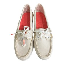 Sperry Women's Shore Sider shoes 9M - Ivory/Coral Canvas Boat Shoes NEW IN BOX