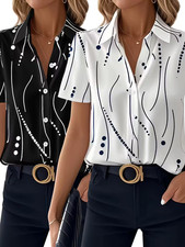 2 PCS PLUS SIZE 26 ELEGANT BLACK WHITE POLKA DOT TOP BLOUSE SHIRT NO STRETCH