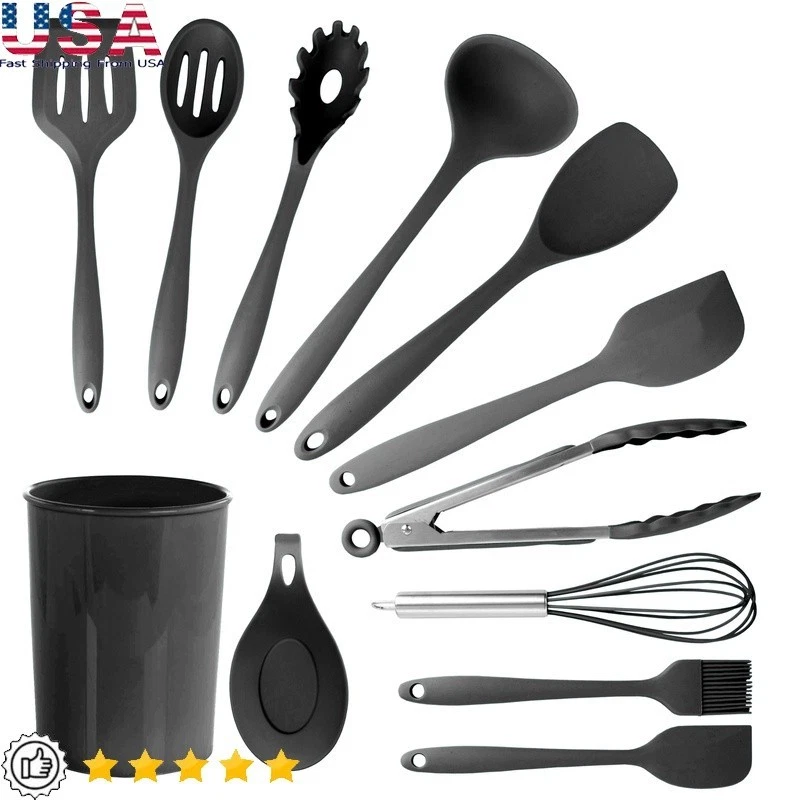 12 Piece Silicone Kitchen Utensil Set Non Scratch Cooking Tools Dishwasher Safe