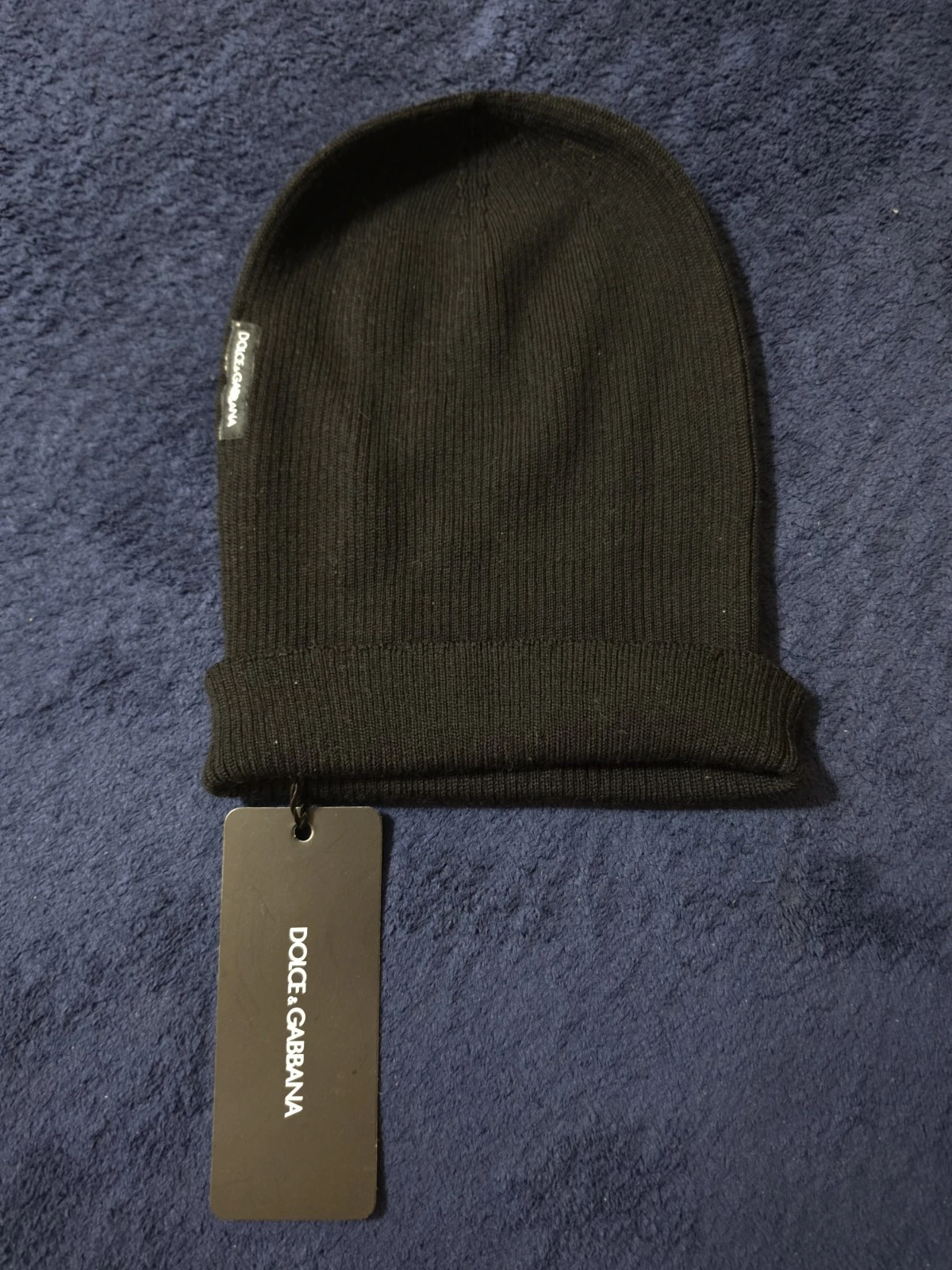 Vintage Dolce & Gabbana Black Ribbed Beanie Virgin Wool Knit Hat NWT