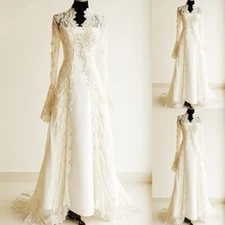 White Ivory  Lace Bridal Jackets Coat For Wedding Dress Long Sleeve Lace Cape