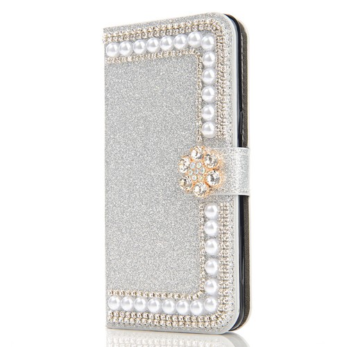 Funda tipo billetera con diamantes pera brillante cubierta abatible para iPhone 16e/15/14/13/12/11 SE 8 - Imagen 21 de 23