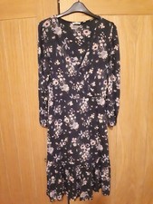 Fat Face Blue Floral Faux Wrap Midi Dress Size Uk10