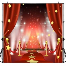 Red Carpet Curtain Golden Stars Backdrop for Photography 6x6FT Events Spotlig...