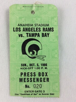NFL 1986 10/05 Tampa Bay Bucs at LA Rams Press Box Credential-Steve ...
