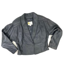 Vintage 80's Coat Women Black Leather Motorcycle Jacket Size Xl Excellent