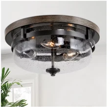 LNC 13.5 in. 3-Light Rough Black/Dark Gray Drum Semi-Flush Mount Light