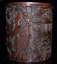 Collectible chinese old bamboo handmade Landscape pattern exquisite brush pot