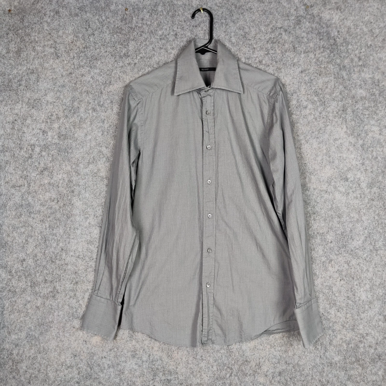 Chemise Gucci homme taille 15,5 39 cm grise micro carreaux boutonnée Italie smart formel
