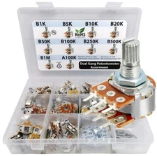 50 Pcs Dual Gang Stereo 6-Pin Potentiometer Assortment 1K 5K 10K 20K 50K 100K 25