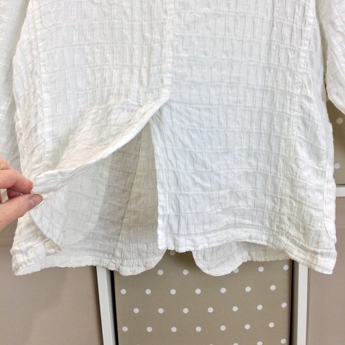 Grizas Linen Jacket Blazer Medium White Oversized Textured Top Pockets Lagenlook - Picture 15 of 18