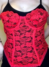Vintage 80s S 34 Red Lace Floral Corset Lingerie Underwire Strapless Bustier