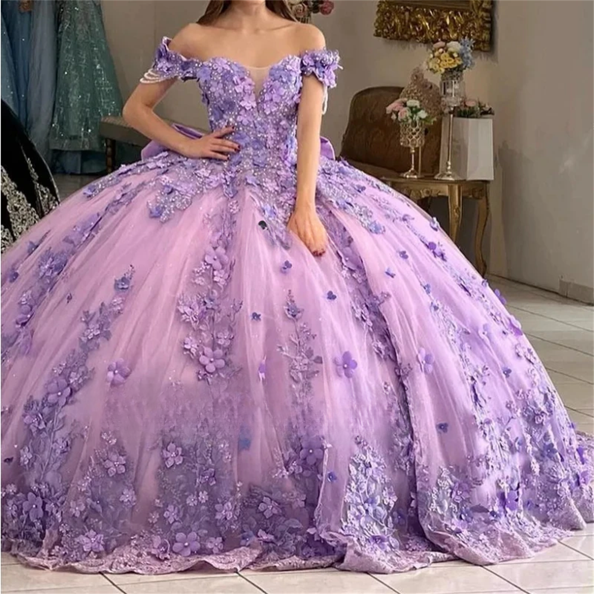 white christmas dresses Long Purple Sequin Prom Dress with Lace-Up Back Lavender / 11