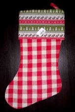 New Country Farmhouse Red Plaid Checkered Christmas Stocking 18" New
