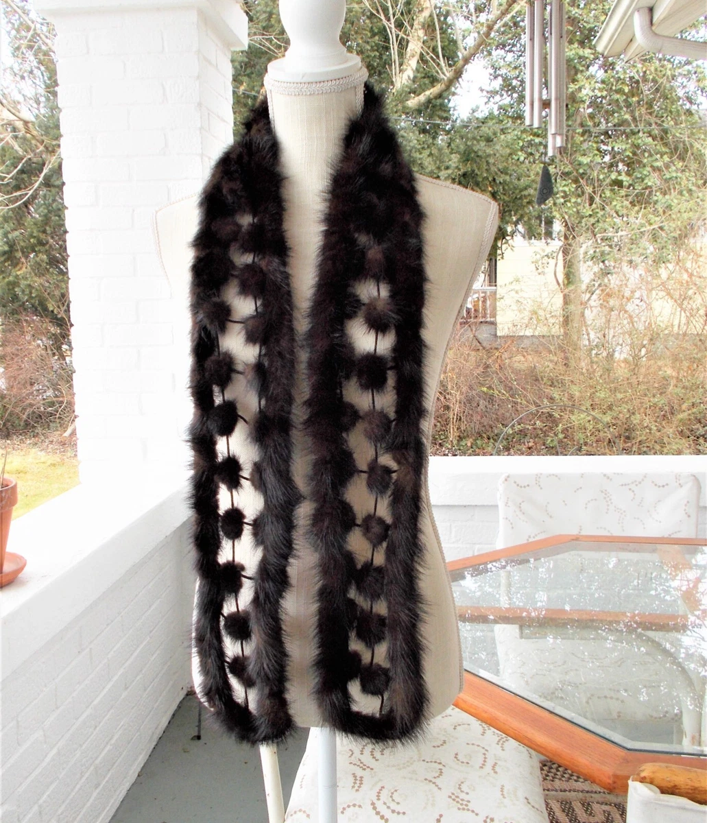Preston York Premiere Knitted Dark Brown Mink Fur PomPom Scarf Neck Warmer 58