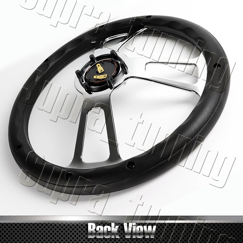 Black Leather WPower 13.5" Grip 6Hole Chrome 3Spoke Vintage Steering