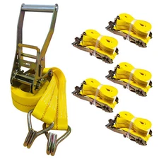 6 PC 2" x 15' Ratchet Straps with Double J Hook 5000lbs Heavy Duty (Long Handle)