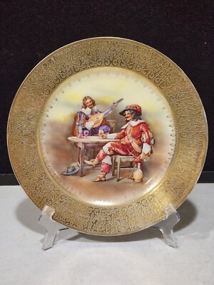 Royal Bayreuth Blue Gold Encrusted 2 Men Musketeers Cabinet Plate