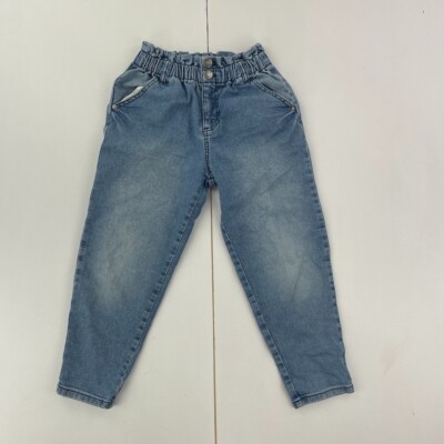 UNITED COLORS OF BENETTON 7-8 YEAR BLUE JEANS GIRLS KIDS PAPER BAG ELASTIC WAIST