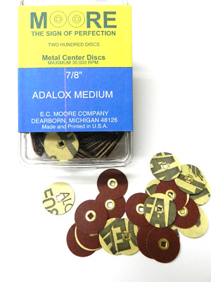 E C Moore's Adalox Medium 7/8'' Sanding Disc Snap On Metal Center Pack of 200