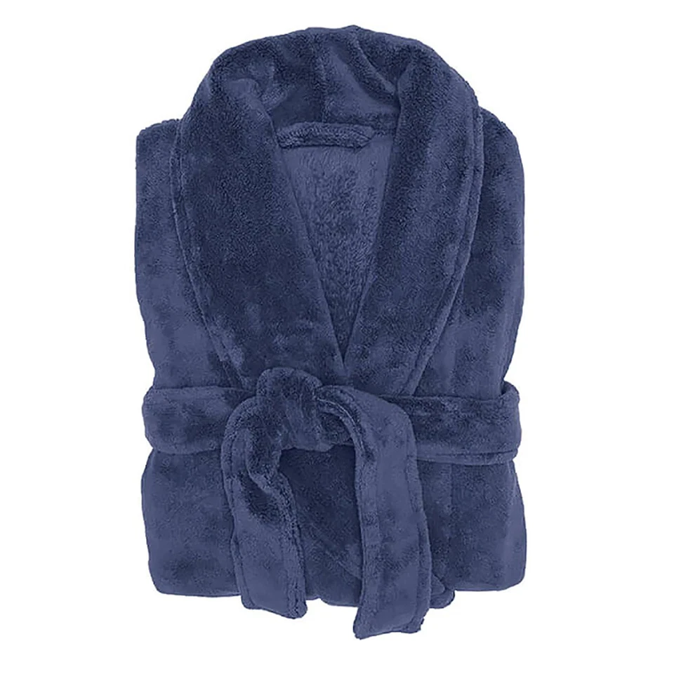 Bambury S/M 120cm Microplush Unisex/Mens/Womens Adult Soft Plush Bath Robe Denim